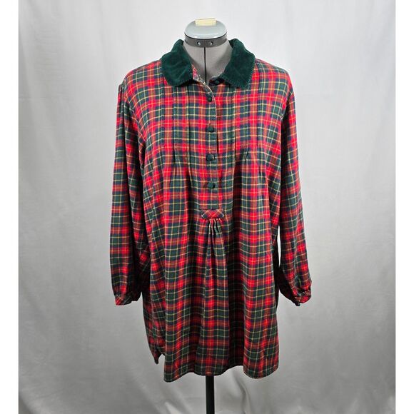 Victoria's Secret Country Babydoll Flannel Nightgown Velvet Collar Red & Green M - Picture 4 of 8